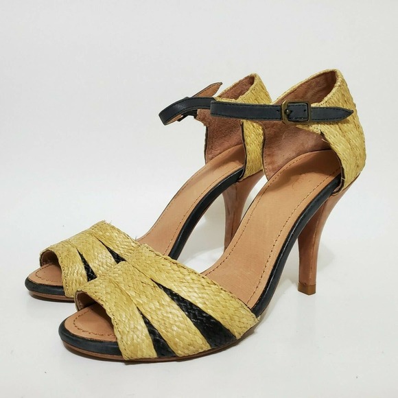 Joie Shoes - JOIE Womens 35 Black Laurel Raffia Leather Pump Heels Sandals Shoes